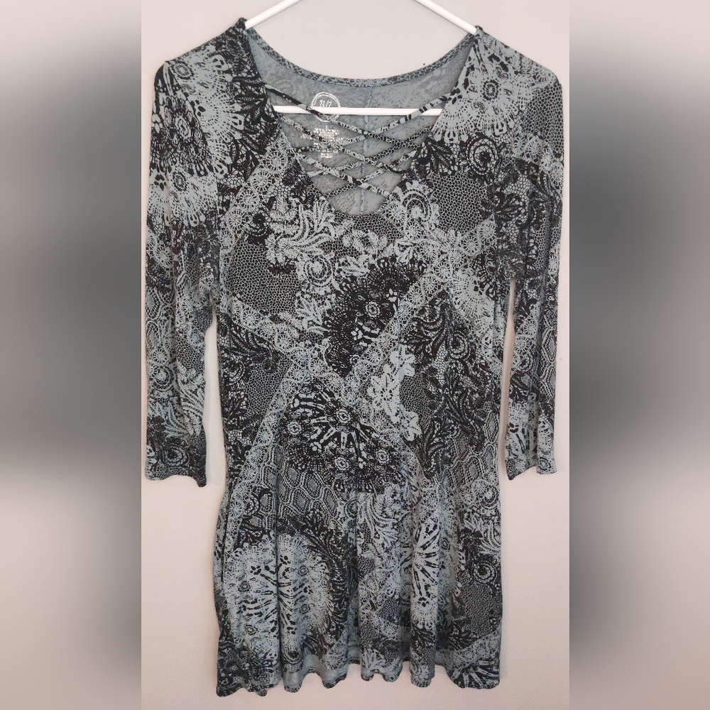 MAURICES 24/7 Women’s Dress  Size S Multi Colors Knit Stretch 3/4 Sleeves, Pocke